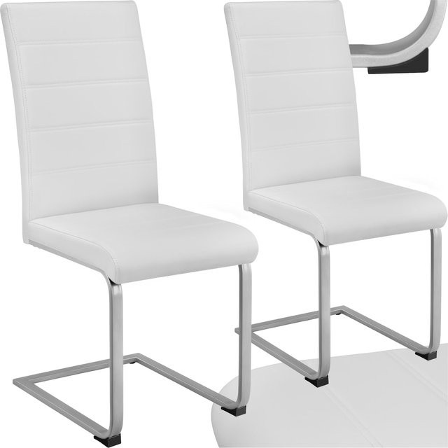 tectake Set Schwingstühle Bettina, 2er Set, weiß, gepolstert mit Kunstlederbezug und Stahlgestell in C-Form, B/T/H: 41 x 52 x 99 cm - Bild 1