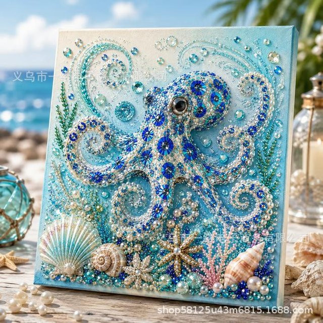 DIY-Perlenkunst Set Ozean-Thema von YiLi-Studio in Blau, dekorative Meeresperlen-Malerei für Erwachsene und Kinder, B/H: 20 x 20 cm - Bild 1