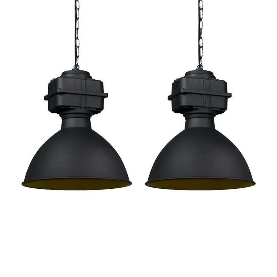 QAZQA 2er Set Industrie Hängelampen aus Metall in Schwarz, dimmbar, E27, Höhe: 150 cm, Durchmesser: 38,5 cm - Bild 2