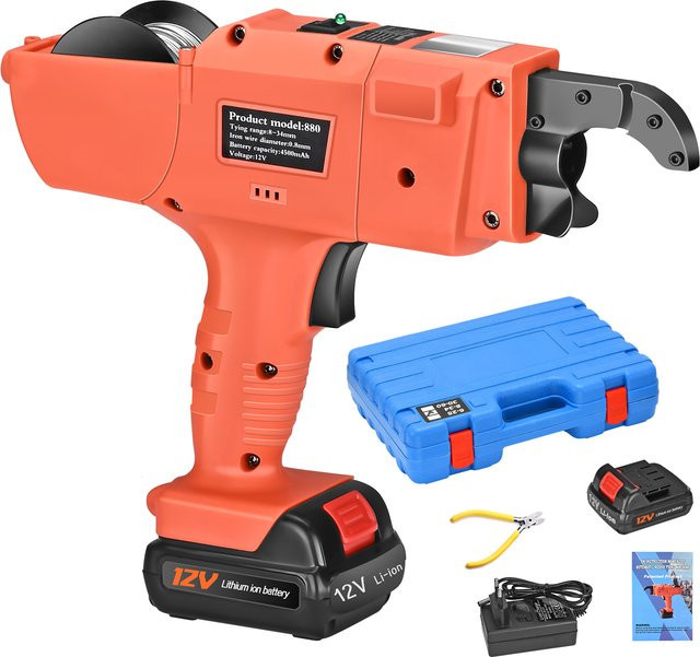 Automatische Bewehrungsbindemaschine mit 5 Spulen, Elektrische Handgehaltene Drahtzange in Orange, 12V 4500mAh Werkzeugset für 8mm-34mm - Bild 1