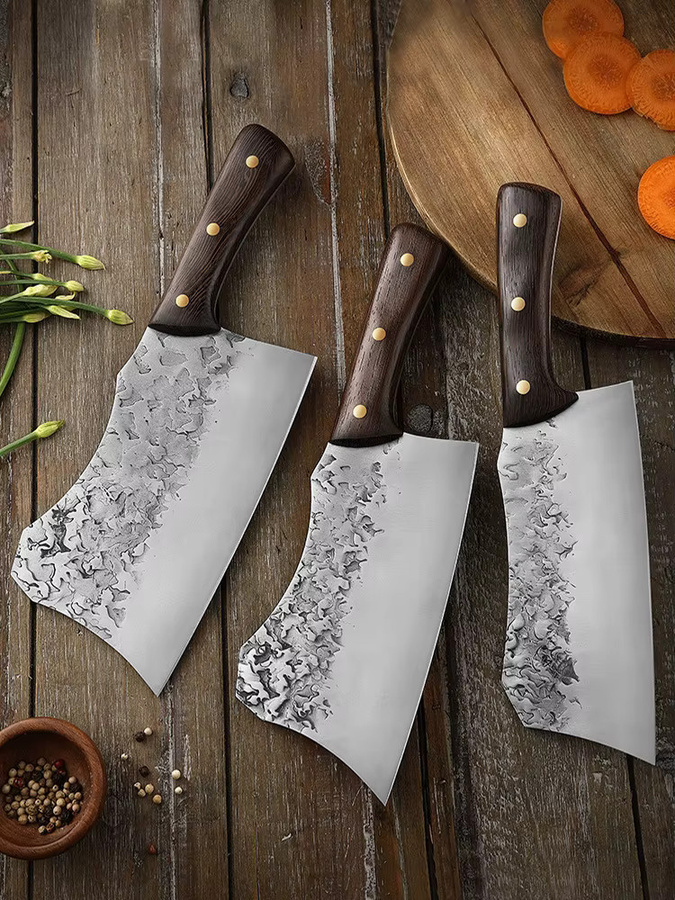 WXCOO Handgeschmiedetes Hackmesser aus Edelstahl in Silber mit Holzgriff für Fleisch und Küche - Bild 6