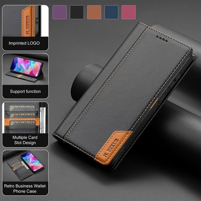 Leder-Brieftasche mit Doppelnaht als Flip-Hülle für Samsung Galaxy S25 Ultra, S24 FE, S23 Plus und weitere Modelle in Schwarz oder Braun - Bild 1