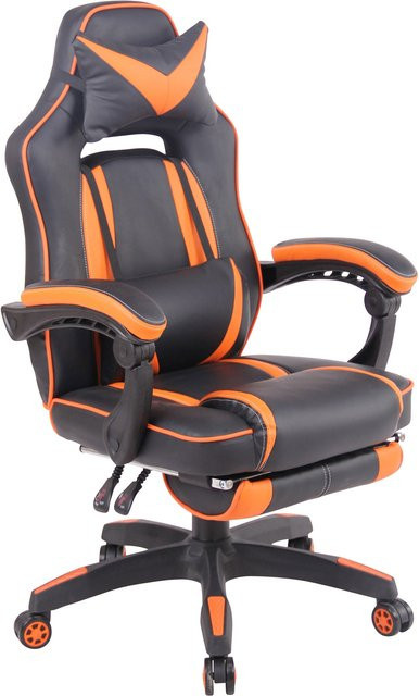 TPFLiving Gaming Bürostuhl Hero in Schwarz/Orange aus Kunstleder mit Kopfstütze und Fußring - Bild 1