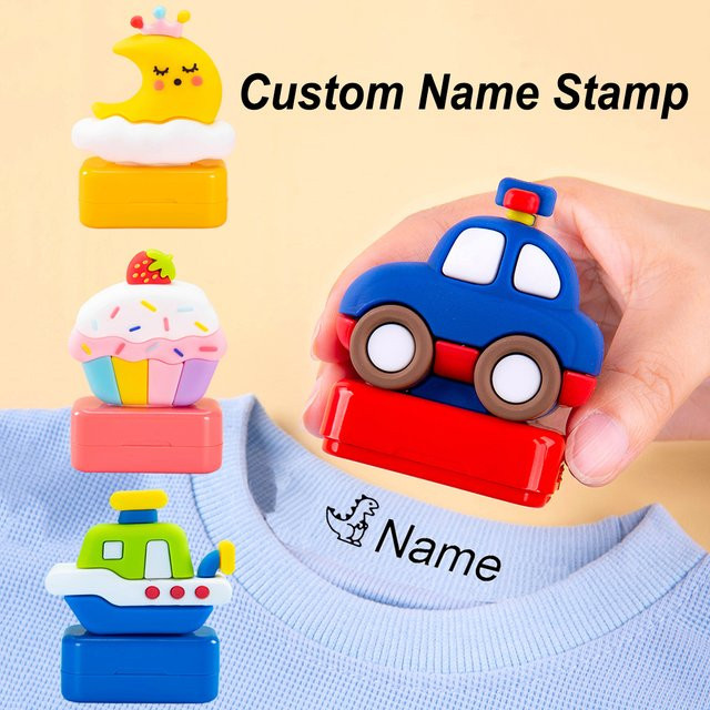 Personalisierter Namensstempel mit Cartoon-Motiv für Kleidung und Schuluniformen, anpassbarer DIY-Etikettenstempel in Multicolour - Bild 1