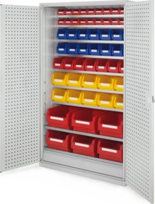 Kappes Grossraumschrank Mod. 23 Lochplattentüren in Grau mit Scharniertüren, Regalböden, Schubladen und Schloss, B/T/H: 113 x 59 x 195 cm - Bild 1