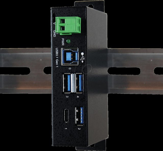 Exsys EX-1194HMS USB-Hub mit 3 x USB 3,1 Gen 1 und 1 x USB-C, schwarz, an DIN-Schiene montierbar - Bild 1