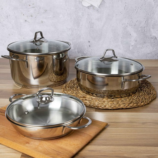 Serenk 6-teiliges Kochgeschirrset aus Edelstahl in Silber, bestehend aus Topf, Sauteuse und Stielkasserolle - Bild 1