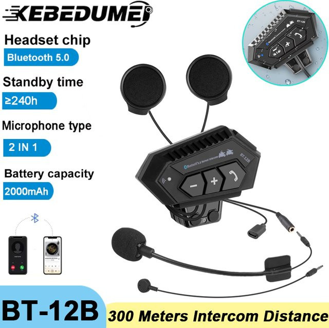 Kebidumei Bluetooth Motorrad Helm Headset in Schwarz mit Mikrofon und Sprachsteuerung - Bild 1