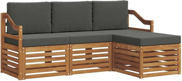 vidaXL Sofagarnitur 4-teilig aus Massivholz Akazie in Natur und Anthrazit mit L-Form und Sitzkissen - Bild 1