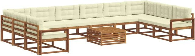 vidaXL Outdoor-Sofagarnitur aus Akazienholz mit 11-teiligem Set und Kissen in Natur und Creme - Bild 1