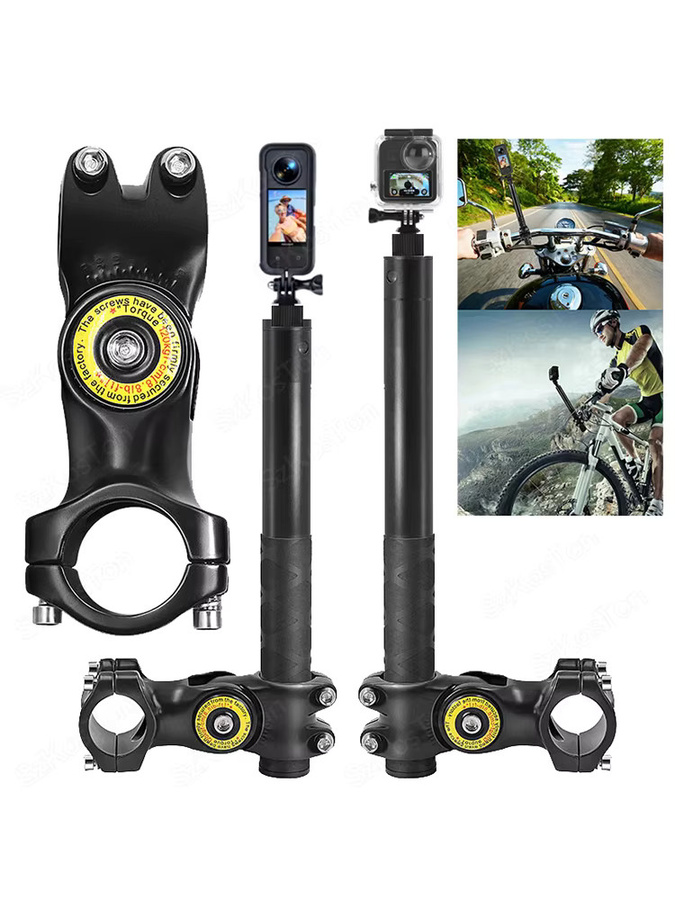 SZKOSTON Selfie-Stick und Einbeinstativ als Lenkerhalterung für Motorrad und Fahrrad, kompatibel mit Insta360 X5 X3 X4, GoPro Hero 13 12 11 10 9 8 und DJI, Farbe: Schwarz - Bild 5
