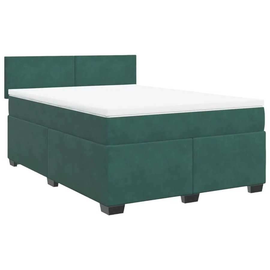 vidaXL Boxspringbett mit Matratze in Dunkelgrün aus Samt, Hybridbett mit Taschenfederkern, B/T: 140 x 190 cm - Bild 2