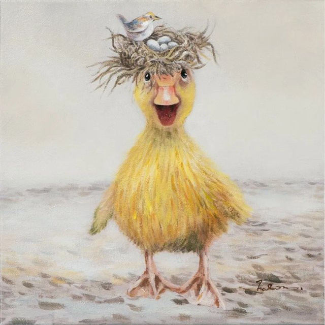Art Universe Leinwandbild Küken mit Vogelnest in Gelb, B/H: 40 x 40 cm - Bild 1
