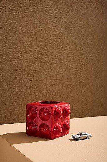 Pastill Keramik Blumentopf in Rot mit geometrischem Design für den Tisch - Bild 1