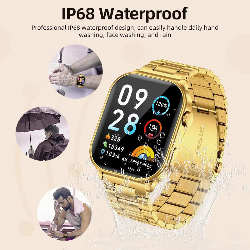 LIGE Smartwatch mit 2,01 Zoll HD-Bildschirm für Männer und Frauen mit Telefonfunktion für Android und iOS in Schwarz und Gold - Bild 6