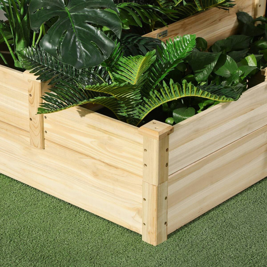 Outsunny 3-stufiges Hochbeet aus Tannenholz in Braun, Pflanzentreppe für Garten und Balkon, B: 88 cm, H: 36 cm, L: 108 cm - Bild 4