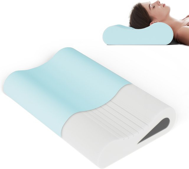 Ergonomisches Nackenkissen von ROYGBIV aus Memory Foam in Himmelblau zur Linderung von Nackenschmerzen, H x B x T: 12 x 60 x 38 cm / 10 x 60 x 38 cm - Bild 1