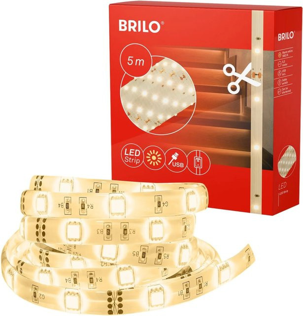 Brilo LED-Strip mit USB-Anschluss und Schalter, Warmweiß 3.000 K, selbstklebend und kürzbar, 5 m Länge - Bild 1