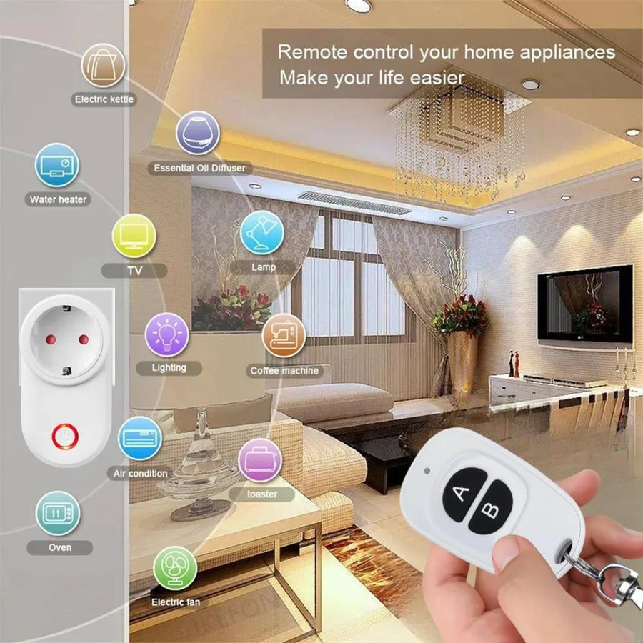 Meiteai-All Drahtlose Smart Steckdose mit Fernbedienung 433MHz, Wasserdichter EU-Stecker für Haushaltsgeräte und Lampen, 15A 220V - Bild 2