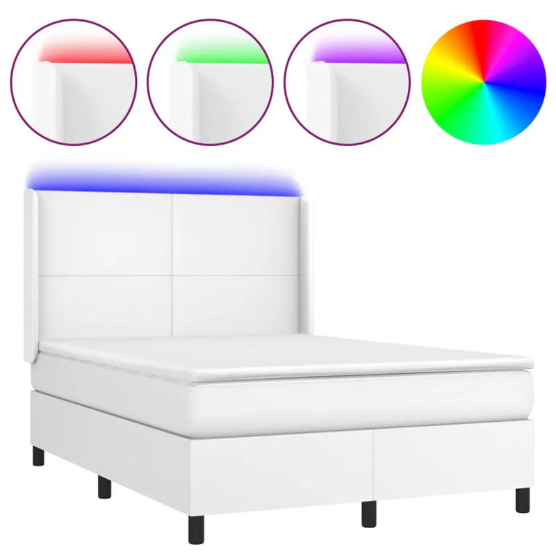 Vidaxl Kontinentalbett mit Matratze und LED in Weiß aus Kunstleder, B/T: 140 x 200 cm - Bild 2
