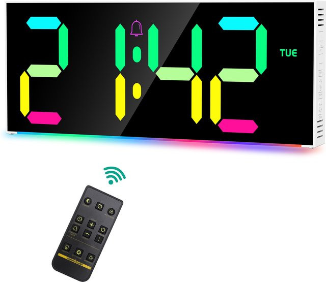 ORIA Digitale RGB Wanduhr mit großem Display und Fernbedienung, Multicolor, Breite: 30,5 cm - Bild 1
