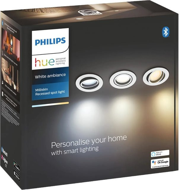 Philips Hue Milliskin White Ambiance Smart-Einbauspots, rund, Weiß, 3er-Pack - Bild 1