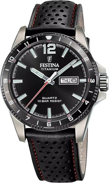 Festina Armbanduhr Titan, Leder, Quarz, Schwarzes Zifferblatt, Herren - Bild 1