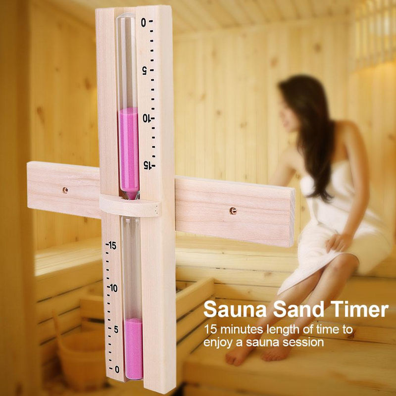 Tooarts Sanduhr Timer für die Sauna mit 15 Minuten Laufzeit aus Holz und Glas in Braun mit rosa Sand zur Wandmontage - Bild 2