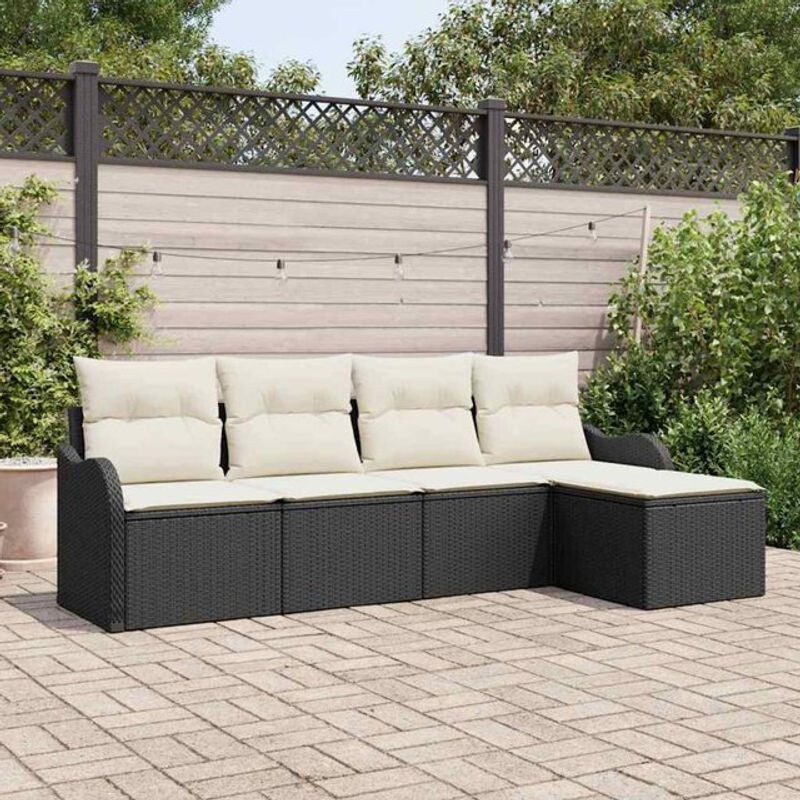 vidaxl Garten-Sofa-Set aus Poly-Rattan mit 5 Kissen in Schwarz - Bild 1