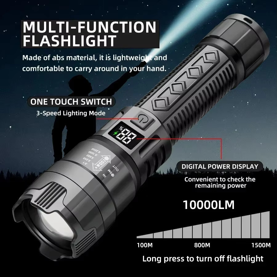 Heinast Tragbare Teleskop-Zoom Taschenlampe in Schwarz mit 3 Beleuchtungsmodi, wiederaufladbar und wasserdicht - Bild 4