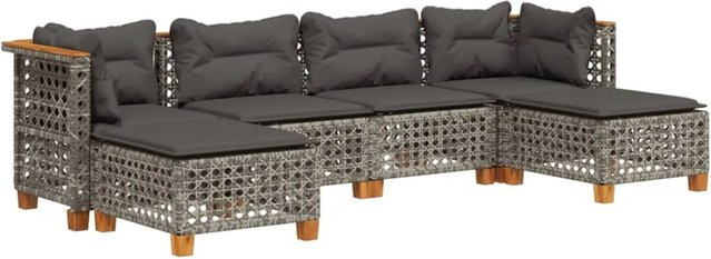vidaXL 6-tlg Garten-Sofagarnitur aus Polyrattan in Grau mit Kissen und L-Form - Bild 1