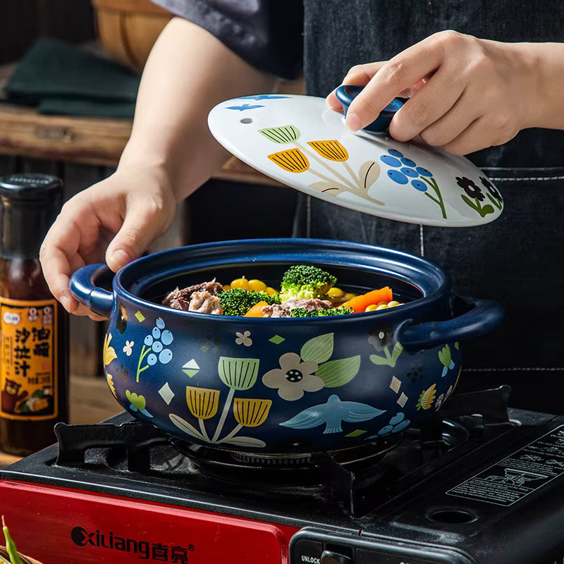 XINCHEN Koreanischer Keramik Auflauf in Trommelform, blauer Eintopf-Topf aus Ton - Bild 4