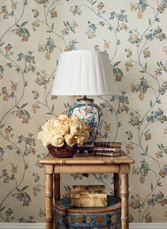 Anna French Tapete Edo Bloom Botanisches Floral Design in Apricot und Slate auf Pearl, Vlies-Tapete - Bild 3