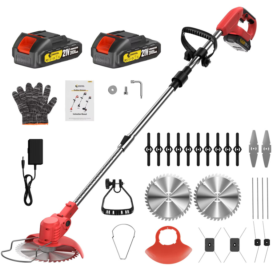 CONENTOOL Kabelloser Rasentrimmer 6 Zoll mit 15000RPM, verstellbarer Unkrautentferner, kompatibel mit Makita 18V LXT Akku, inkl. 2x 2000mAh Akkus, Grün/Rot - Bild 1