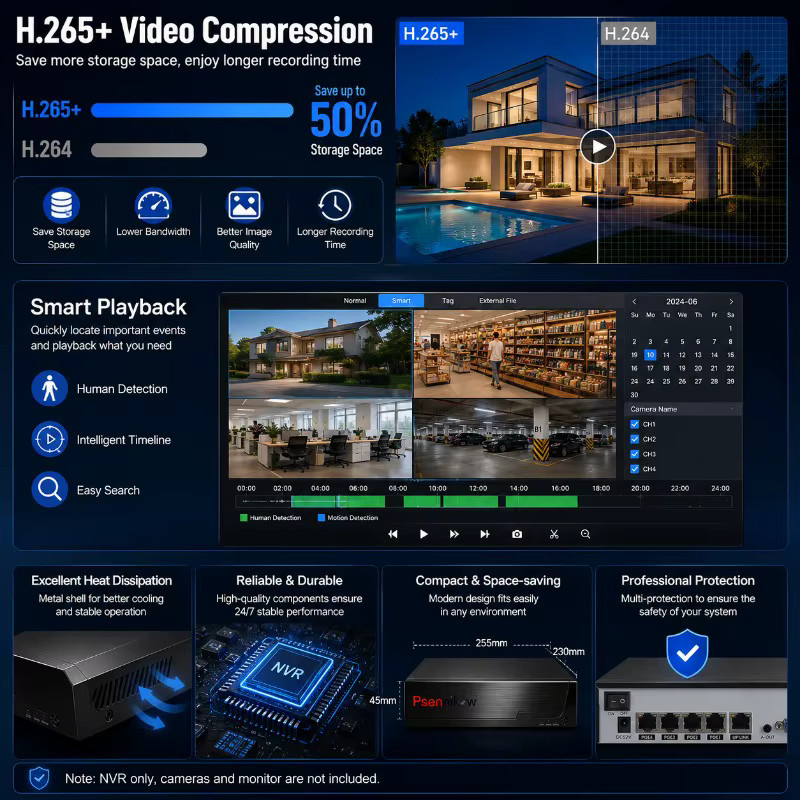 Psennikow Tuya NVR Smart PoE 8MP Sicherheits-IP-Kamera Videoüberwachungs-CCTV-System in Schwarz - Bild 3