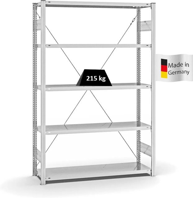 PROREGAL Fachbodenregal Stecksystem T-Profil Medium-Duty in Lichtgrau, H x B x T: 200 x 130 x 40 cm, 5 Ebenen, Fachlast 215 kg - Bild 1