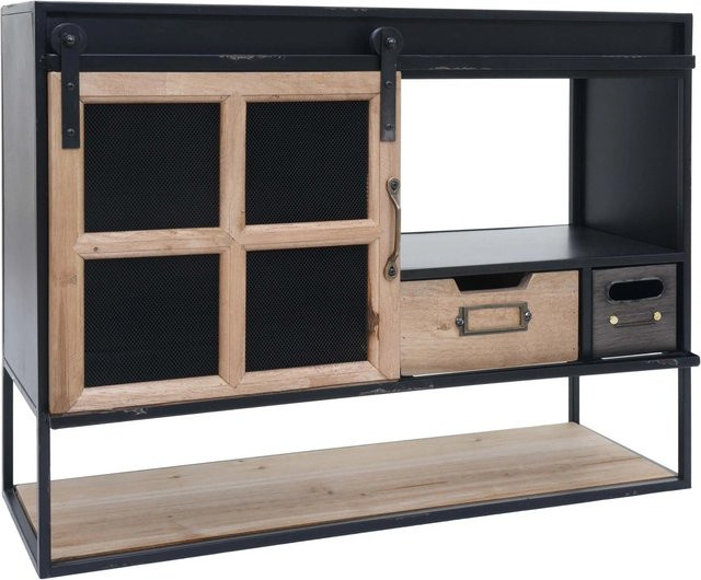 Wandregal MCW Q79 im Vintage Shabby Design aus Holz und Metall, Farbe Schwarz Matt, B: 52 cm, H: 67 cm, T: 22 cm - Bild 1