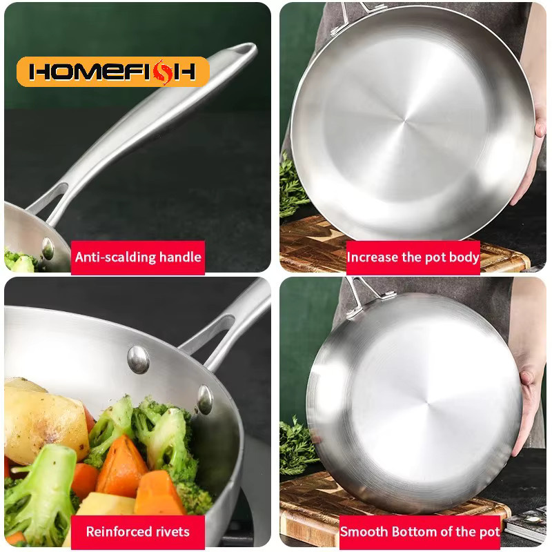 RELI Pfanne aus Edelstahl 304, unbeschichtet, Farbe: Silber, Durchmesser: 22 cm, geeignet für Induktionsherde und Gasherde - Bild 2