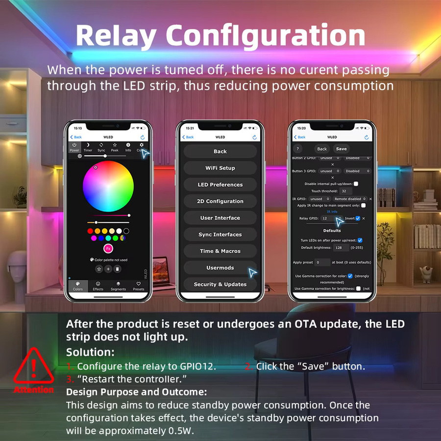 DOMRAEM WLED Controller ESP8266 ESP32 mit USB-C und Mikrofon für RGB IC digitale adressierbare Lichter WS2811 WS2812B WS2815 SK6812 mit WiFi und Fernbedienung - Bild 4