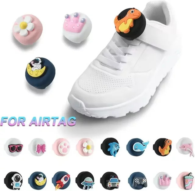 FancyWrist AirTag-Halter für Kinder mit Cartoon-Zubehör und Schnürsenkel, wasserdichte Schutzhülle in Pink - Bild 1