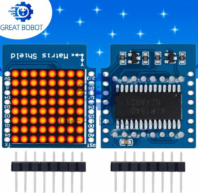 Matrix LED Shield V1.0.0 für WEMOS D1 Mini Digital Signal Output Controller Modul mit 8X8 Dot Board Control in Blau von baishundianzi - Bild 1