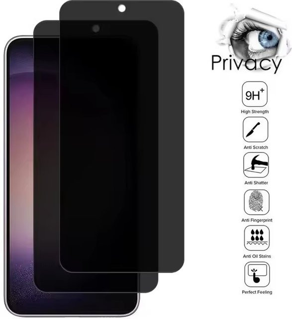 Samsung Privacy Displayschutz aus gehärtetem Glas für Galaxy S24 S23 Plus S25 S22 S21 in Transparent mit Fingerabdruck-Funktion - Bild 1