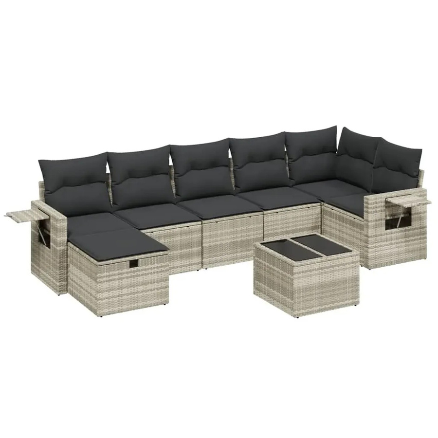 vidaXL 8-tlg Garten-Sofagarnitur in L-Form mit Polyrattan und Kissen, Hellgrau - Bild 2