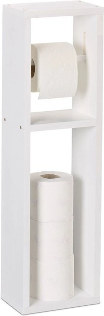 Relaxdays Toilettenpapierhalter aus Walnussholz in Weiß mit Ersatzrollenhalter, B/T/H: 70 x 13 x 20 cm - Bild 1