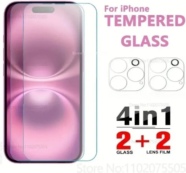 4-in-1 Schutzset für Apple iPhone mit 2 Stück gehärtetem Glas und 2 Stück Kameraschutzfolien in Transparent - Bild 1