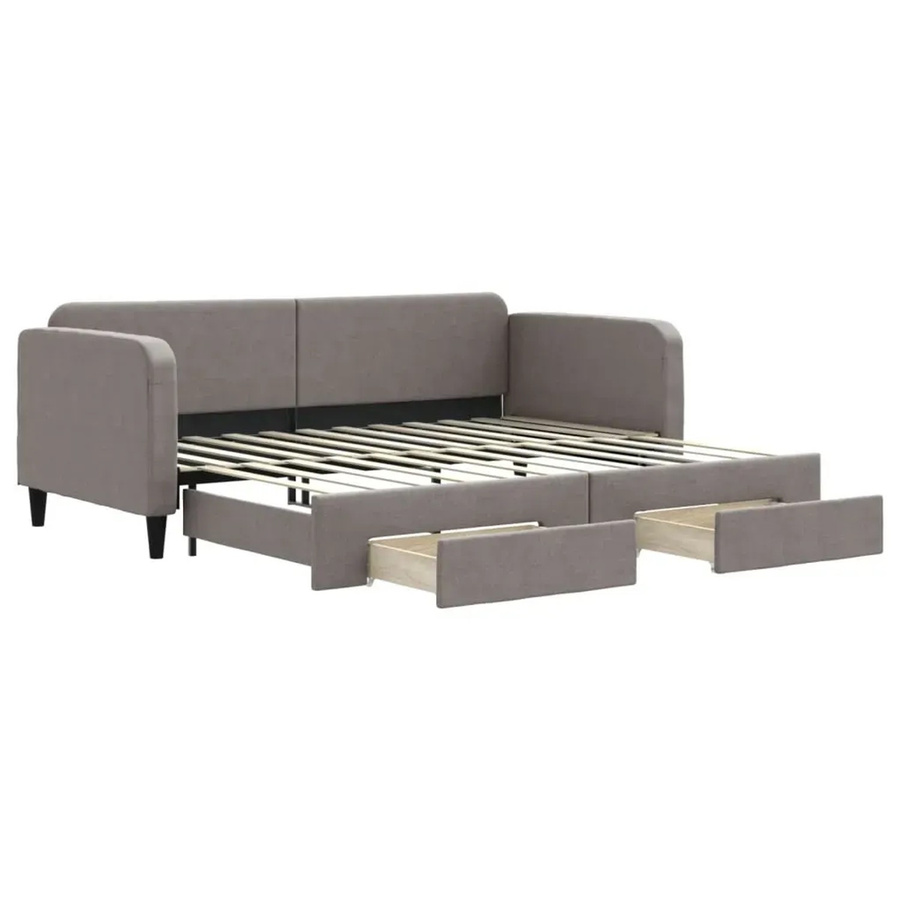 vidaXL Tagesbett ausziehbar mit Schubladen in Taupe, gepolstert, B/T/H: 90 x 200 cm - Bild 2