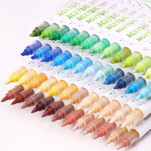 Kolorowys Acryl-Farbmarker Set in Multicolour mit Doppelspitze aus Meißel- und Pinselspitze für Felsmalerei, Keramik und Holz - Bild 1
