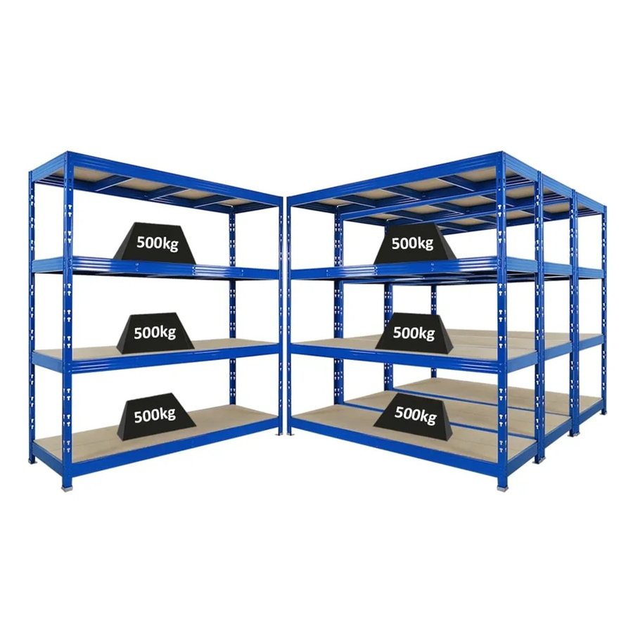 PROREGAL Rhino Schwerlastregal Set 4er Pack, Blau, B/H/T: 200 x 200 x 60 cm, 4 Ebenen mit 8mm Spanplatten, Fachlast 500kg - Bild 2