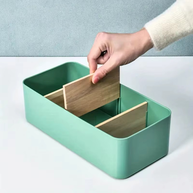 Schreibtisch-Aufbewahrungsbox und Kosmetik-Aufbewahrungskorb aus Bambus und Holz in Schwarz - Bild 3