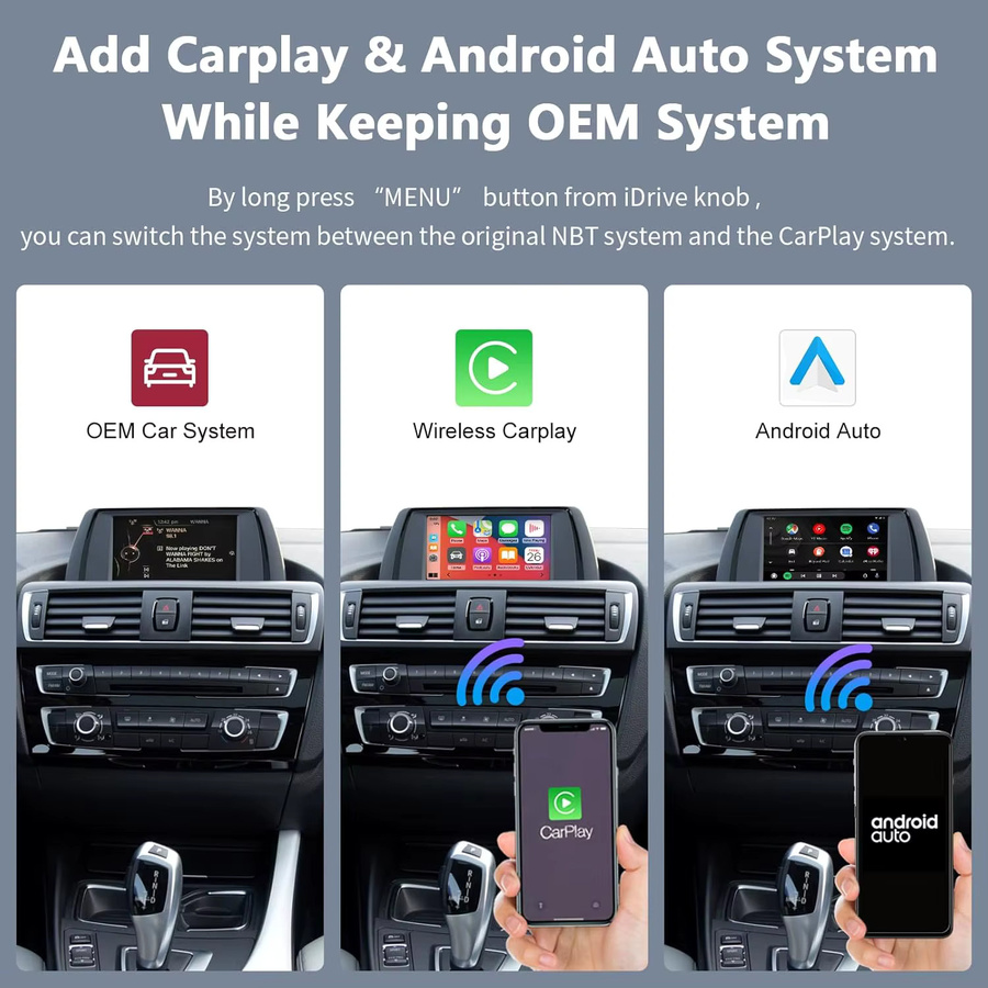 AUTOABC Kabelloses CarPlay und Android Auto Nachrüstkit für BMW Serie 1 2 F20 F21 F22 F23 F45 mit Mirror Link und GPS in Schwarz - Bild 3